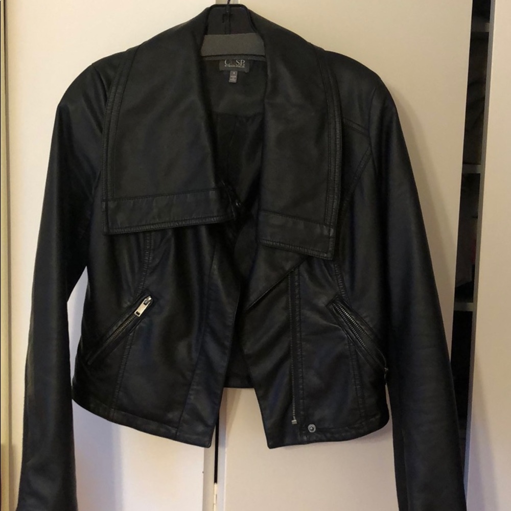 Neiman Marcus Cusp Black faux leather Moto jacket